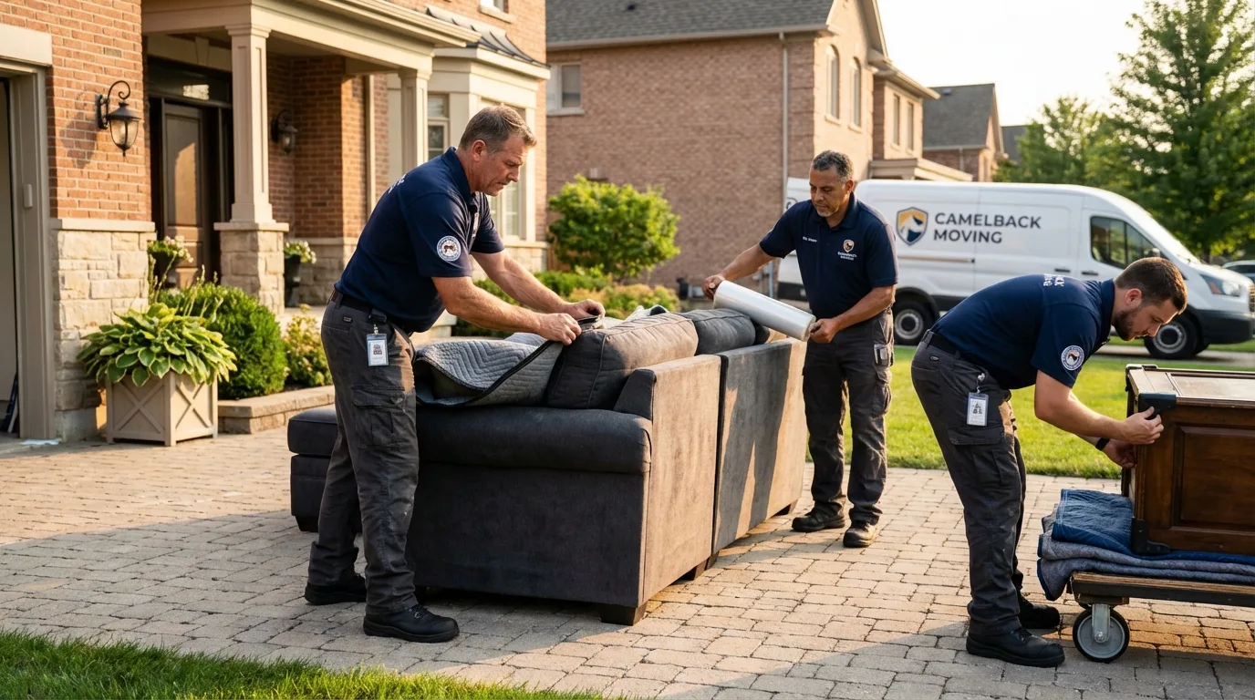 Large estate moving crew wrapping furniture in Casselton, ND