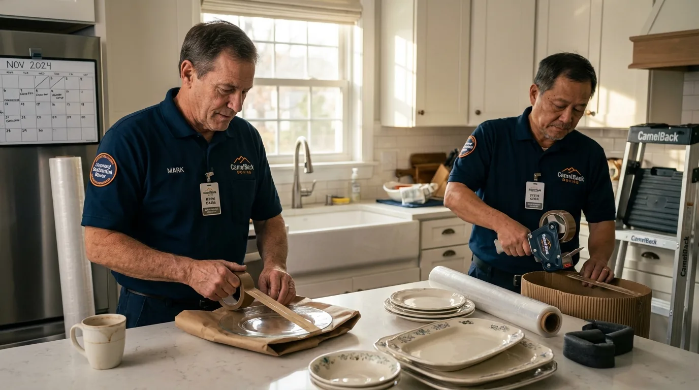 Professional crew packing kitchen dishware in Casselton, ND